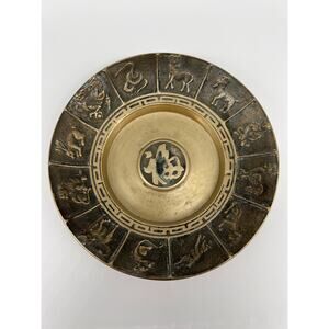 Vintage MCM Korean Bowl Catch All Brass Zodiac Dish Astrology Horoscope READ